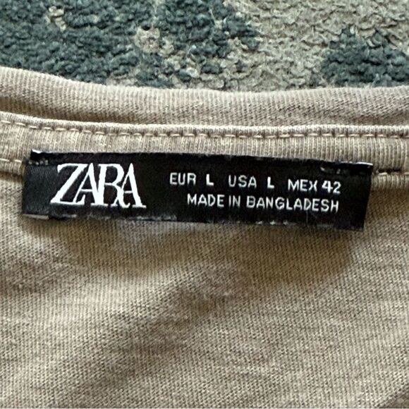 Zara 100% Cotton Brown Relaxed Fit Short Sleeve T-Shirt Size Large - Picture 5 of 8